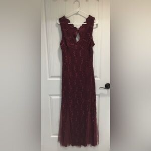 NWT Candalite Women’s Burgundy Maxi Gown XL Lace Sequin Glitter Formal Y2K Fairy